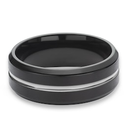 Men's 8mm Black IP Titanium & Sterling Silver 8mm Ring
