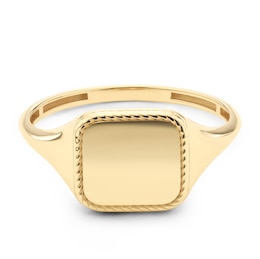 Men's 9ct Yellow Gold Twisted Rope Frame Square Signet Ring