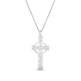 Men's Sterling Silver & Celtic Cross Shaped Pendant Curb Chain