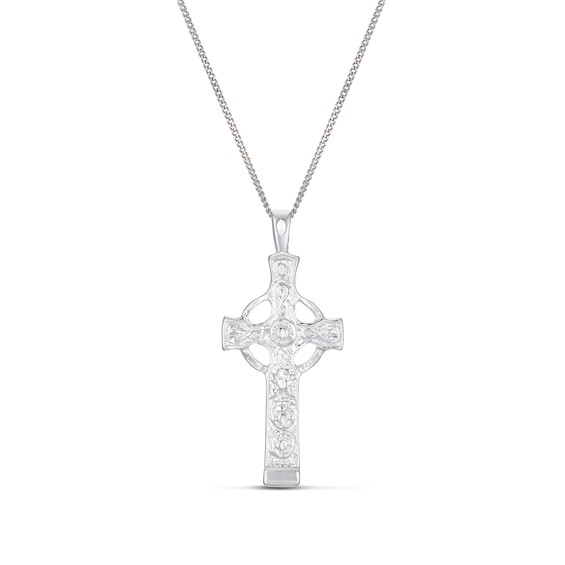 Men's Sterling Silver & Celtic Cross Shaped Pendant Curb Chain