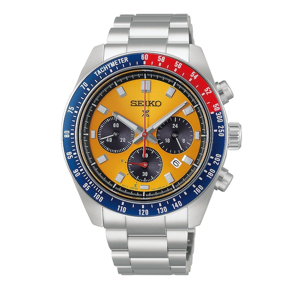 Seiko Prospex Speedtimer Solar Chronograph Yellow Dial & Silver-Tone Stainless Steel Bracelet Watch - Image 4
