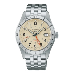 Seiko 5 Sports Field GMT 39.4mm Desert Sand Dial Stainless Steel Watch