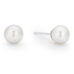 Sterling Silver 5mm White Round Cultured Freshwater Pearl Stud Earrings