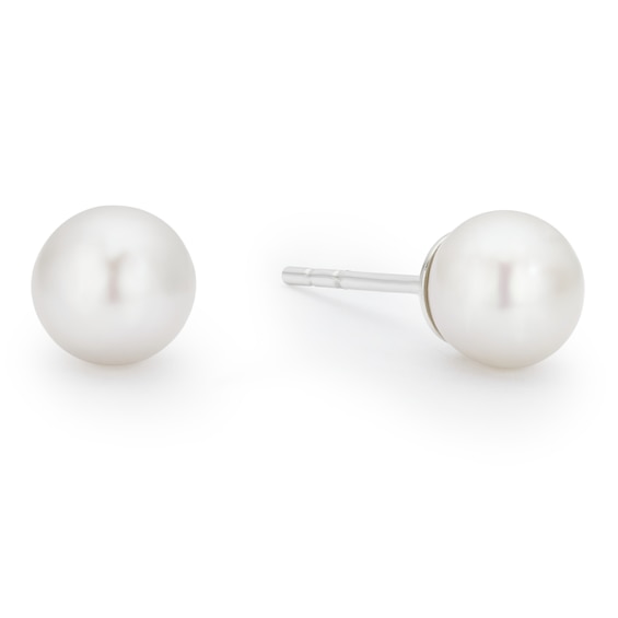 Sterling Silver 5mm White Round Cultured Freshwater Pearl Stud Earrings