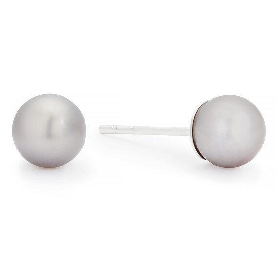 Sterling Silver 5mm Grey Round Cultured Freshwater Pearl Stud Earrings