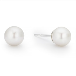 Sterling Silver 6mm White Round Cultured Freshwater Pearl Stud Earrings