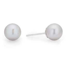 Sterling Silver 6mm Grey Round Cultured Freshwater Pearl Stud Earrings