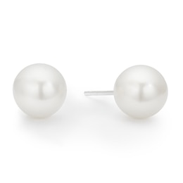 Sterling Silver 7mm White Round Cultured Freshwater Pearl Stud Earrings
