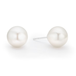 Sterling Silver 8.5mm White Round Cultured Freshwater Pearl Stud Earrings