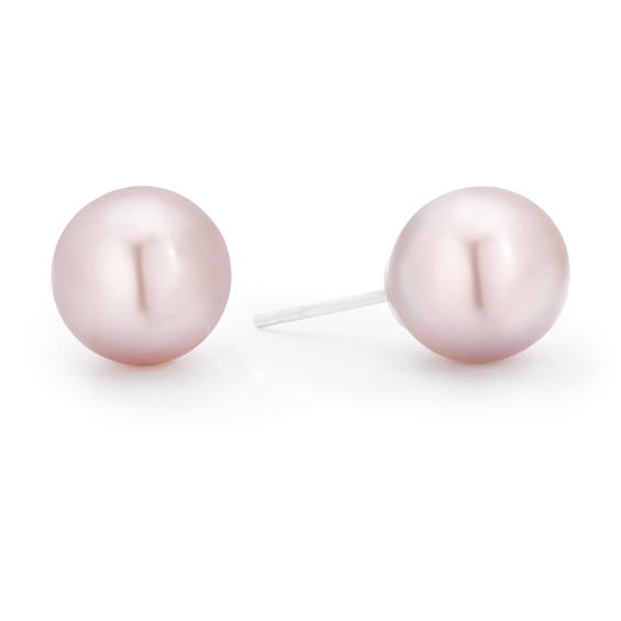 Sterling Silver 8mm Pink Round Cultured Freshwater Pearl Stud Earrings