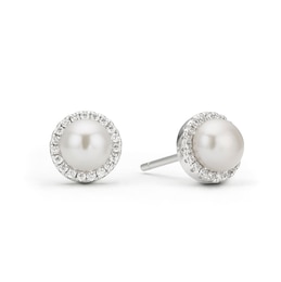 Sterling Silver 5.5-6mm Cubic Zirconia Halo Stud Earrings