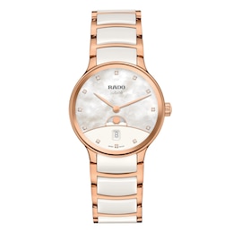 Rado Centrix Moonphase 35mm Mother Of Pearl Diamond Dial & Ceramic Watch