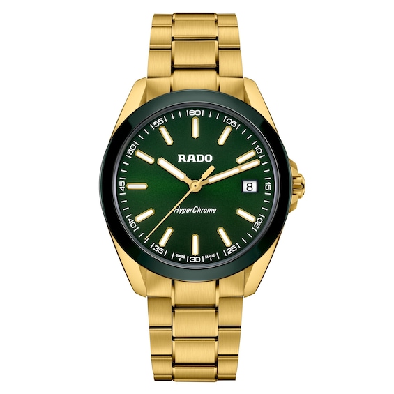 Men's Rado Hyperchrome 41.5Mm Green Dial & Yellow Gold Pvd Bracelet Watch