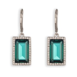 Lauren Ralph Lauren Silver-Tone & Emerald Green Pavé Baguette Drop Earrings