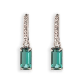 Lauren Ralph Lauren Silver-Tone & Emerald Green Huggie Hoop Earrings