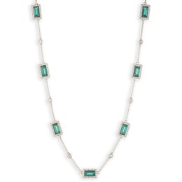 Lauren Ralph Lauren Silver-Tone & Emerald Green Station Collar Necklace