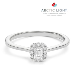 Engagement Ring Arctic Light 14ct White Gold Emerald Shaped Halo 0.20ct Diamond Ring