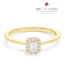 Engagement Ring Arctic Light 14ct Yellow Gold Emerald Shaped Halo 0.20ct Diamond Ring