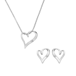 Hot Diamonds Sterling Silver Diamond Open Twist Heart Necklace & Earrings Set