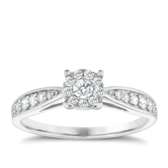 Engagement Ring 9ct White Gold Halo Cluster 0.33ct Diamond Ring