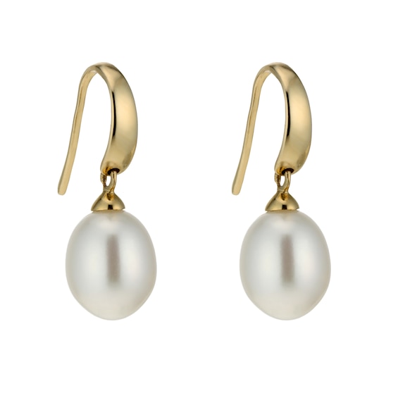 9ct Yellow Gold Cultured Freshwater Pearl Drop Hook Earrings