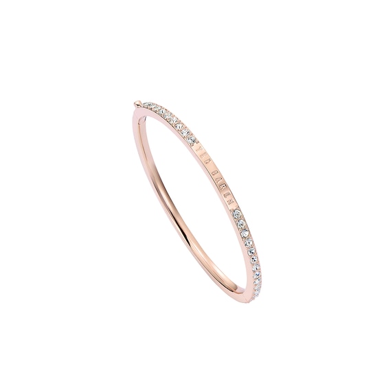 Women's Ted Baker Claudia: Rose Tone Narrow Crystal Hinged Bangle Bracelet