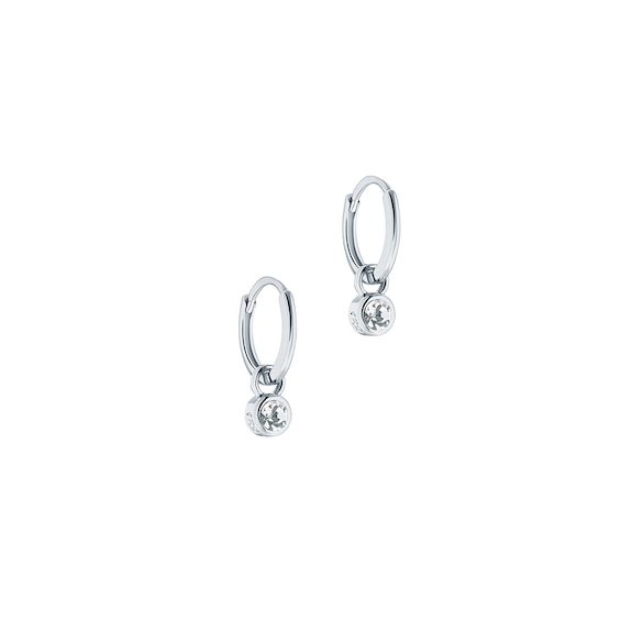 Ted Baker SINALAA Silver Tone Crystal Huggie Earrings for Women in Brass with Hinge Closure