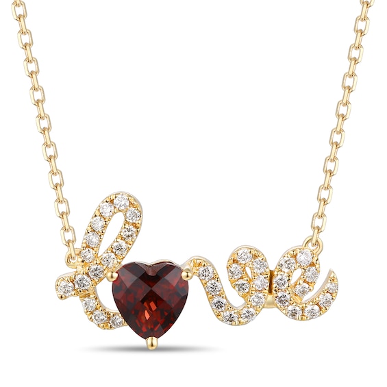 Le Vian 14ct Yellow Gold 0.23ct Diamond Garnet Love Necklace