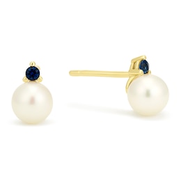 9ct Yellow Gold Cultured Freshwater Pearl & Blue Cubic Zirconia Stud Earrings