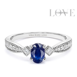 Vera Wang Sterling Silver 0.15ct Diamond & Sapphire Trilogy Ring