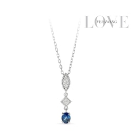 Vera Wang Sterling Silver Diamond & Sapphire Trilogy Pendant Necklace