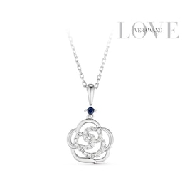 Vera Wang Sterling Silver 0.10ct Diamond & Sapphire Rose Pendant Necklace