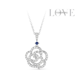 Vera Wang Sterling Silver 0.25ct Diamond & Sapphire Rose Pendant Necklace