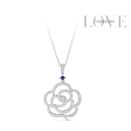 Vera Wang Sterling Silver 0.50ct Diamond & Sapphire Rose Large Pendant Necklace