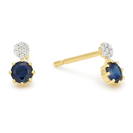 9ct Yellow Gold Cubic Zirconia & Created Sapphire Drop Earrings