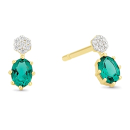 9ct Yellow Gold Cubic Zirconia & Created Emerald Drop Earrings