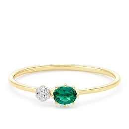 9ct Yellow Gold Cubic Zirconia & Created Emerald Ring