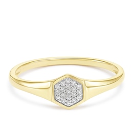 9ct Yellow Gold Cubic Zirconia Hexagonal Signet Ring