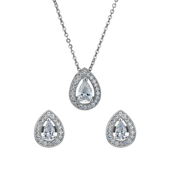 Sterling Silver Cubic Zirconia Pendant and Stud Earrings Set