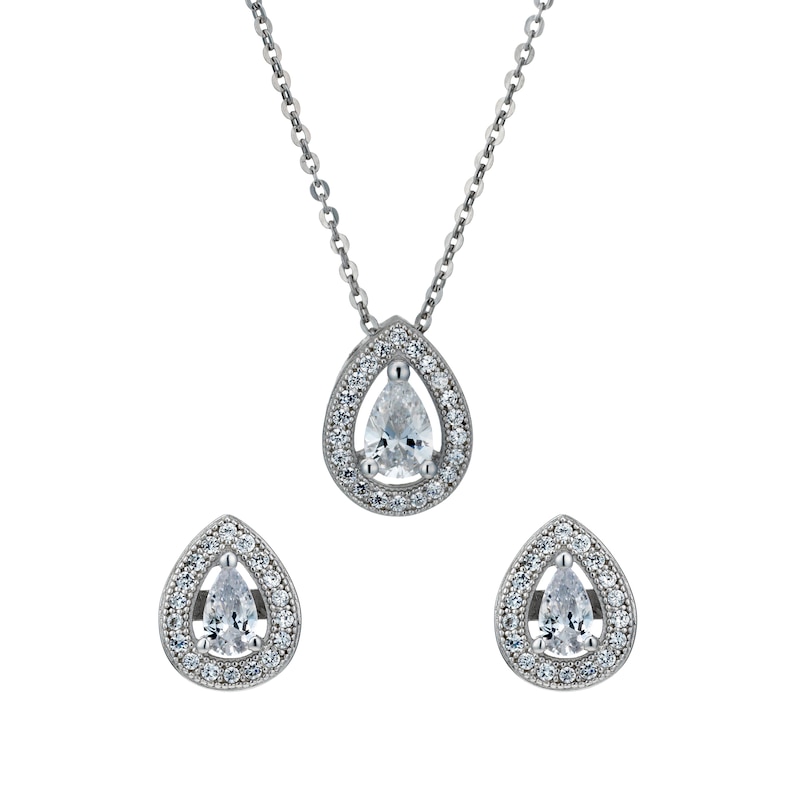 Sterling Silver Cubic Zirconia Pendant & Stud Earrings Set