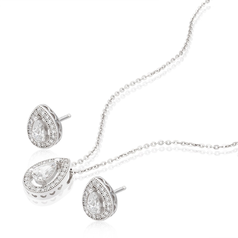 Sterling Silver Cubic Zirconia Pendant & Stud Earrings Set