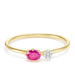9ct Yellow Gold Cubic Zirconia & Created Ruby Ring