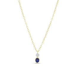 9ct Yellow Gold Cubic Zirconia & Created Sapphire Pendant Necklace