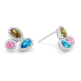 Sterling Silver Multicoloured Cubic Zirconia Cluster Earrings