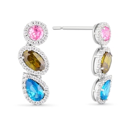 Sterling Silver Multicoloured Cubic Zirconia Drop Earrings