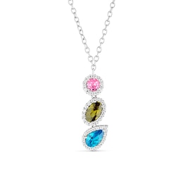 Sterling Silver Multicoloured Cubic Zirconia Trilogy Drop Necklace