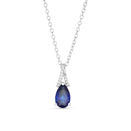 Sterling Silver Created Blue & White Sapphire Pear Shaped Pendant