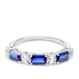 Sterling Silver Created Blue & White Sapphire Ring