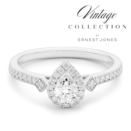 Engagement Ring Platinum Old Mine Cut Pear Shaped Halo 0.45ct Diamond Ring
