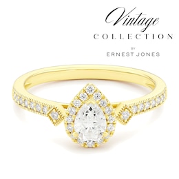 Engagement Ring 14ct Yellow Gold Old Mine Cut Pear Shaped Halo 0.45ct Diamond Ring
